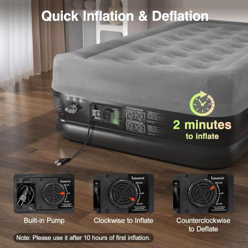 Grey 18 Twin Air Mattress with Built in Pump,18 Deluxe Blow Up Mattress, Adjustable Self Inflating Air Mattress, 2Min Fast Inflatable Mattress for Camping, Home, Guests, Travel(550 lb MAX), Gray