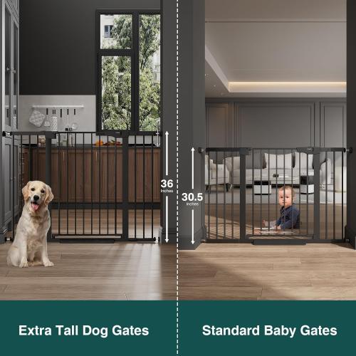 Cumbor 36 Extra Tall 29.7-51.5 Baby Gate for Stairs, Easy Walk Through Dog Gates for Doorways Extra Wide, Pressure Mounted Tall Pet Gate Indoor, Safety Auto-Close Child Gate for Kids, Black