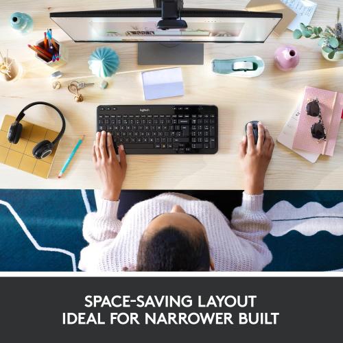 Logitech K360 Wireless USB Desktop Keyboard — Compact Full Keyboard, 3-Year Battery Life (Glossy Black)