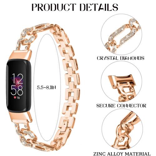 Metal Band Compatible with Fitbit Luxe Bands for Women Shiny Rhinestone Bracelet Strap Adjustable Replacement Bands for Fitbit Luxe Tracker
