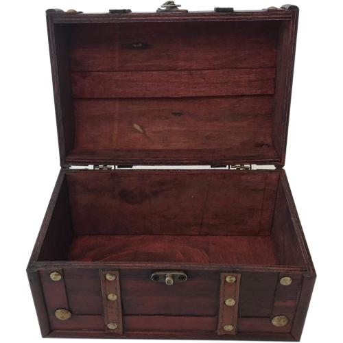 Wood and Leather Treasure Decorative Storage Chest With Lock and Lids - Handcrafted Small Stash Box for Home Decor