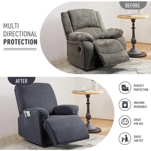 KinCam Recliner Covers, Stretch Reclining Chair Covers, Recliner Sofa Slipcovers Stripe Jacquard Recliner Couch Covers Furniture Protector Covers for Pet Kid (1 Seater, Charcoal Gray)