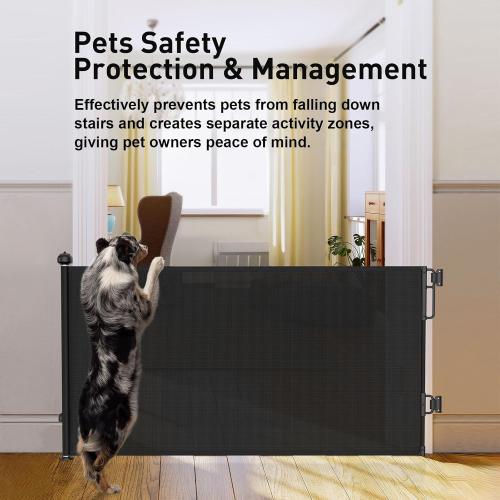 Black 55W x 34H Cumbor Retractable Baby Gates for Stairs, Mom Choice Award Winner-55 Wide Mesh Dog Gate for Doorways, 34 Tall Easy to Use Pet Fence for The House, Toddler Safety Essentials Indoor&Outdoor, Black