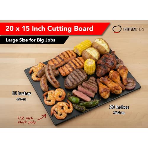 Commercial Grade Black Cutting Board - 20 x 15 Inch Extra Large, 0.5 Thick HDPP Plastic with NSF Stamp for Restaurants Kitchens and Food Service