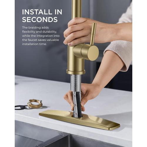 FORIOUS Gold Kitchen Faucet with Pull Down Sprayer, High Arc Single Handle Classic Stainless Steel Sink Faucet 1 or 3 Hole, Suitable for Farmhouse Camper Laundry Rv Bar
