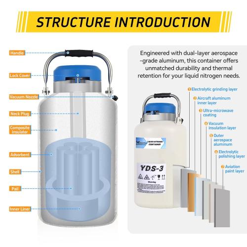 Size 3L Liquid Nitrogen Tank, Aluminum Alloy Cryogenic Container Liquid Nitrogen (LN2) Dewar, Semen Tank, Liquid Nitrogen Dewar with 6 Canisters & Carry Bag (3L)