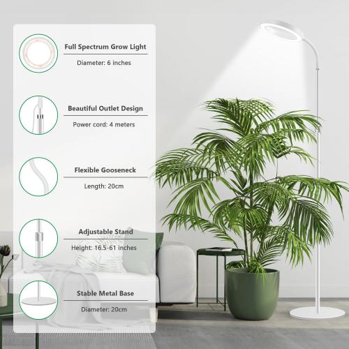 Aumtrly Floor Grow Light Full Spectrum with 68 Stand for Tall Indoor Plant | 80 LED Growing Lamp for Large Plants with 6/12/16H Timer, 5 Dimming, White Halo Design, Adjustable Height, Flexible Gooseneck