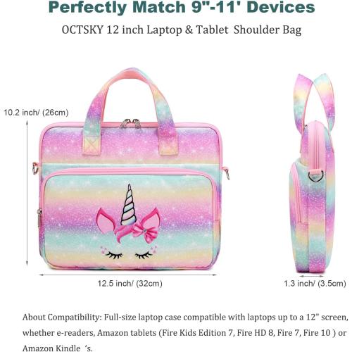 Octsky Kids Tablet Carrying Sleeve Bag - 12.5 Inch Protective Bag with Shoulder Strap, Soft Lining