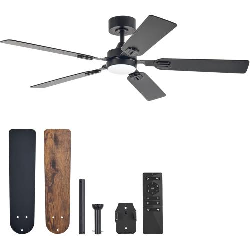 Black 52 VONLUCE Ceiling Fans with Lights and Remote, 52 Ceiling Fan with 5 Blades, 6-Speeds Noiseless Reversible DC Motor for Farmhouse Bedroom Indoor, Black
