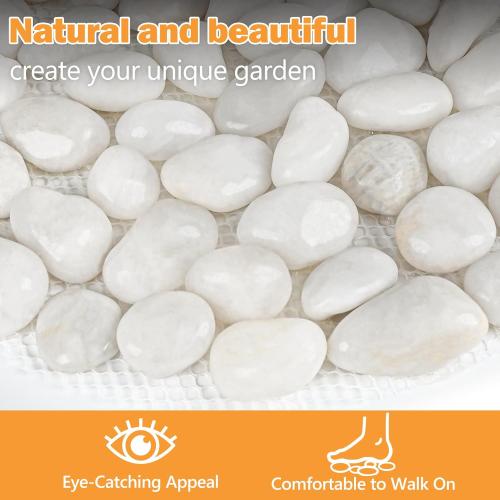River Rock Stepping Stones Outdoor for Garden Walkway, 10 inch Diameter 6 Pcs Round Shape Paver Step Stones Polished Pebble River Stone Mat for Yard Lawn Patio Pathway Walk Way - White
