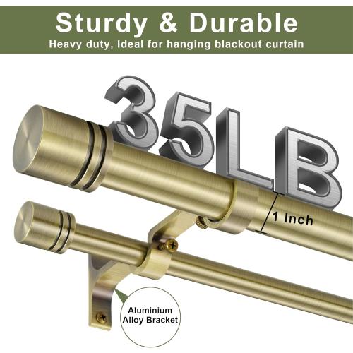 Double Curtain Rods 36-72 Inches for Windows, 1 Inch Diameter Adjustable Heavy Duty Drapery Rod with Aluminum Alloy Brackets and Finials, Modern Stylish Dual Curtains Rod, Antique Bronze