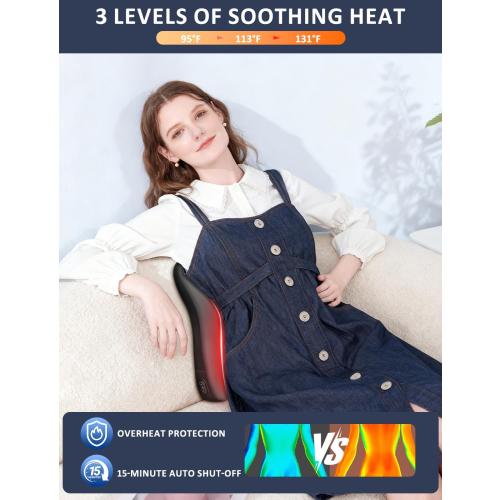 Lumbar Support Pillow for Office Chair,Heated Back Support Pillow with Vibration, Ergonomic Back Massage Pillow for Pain Relief, Memory Foam Lumbar Pillow for Car,Desk Chair,Gifts for Mom Dad
