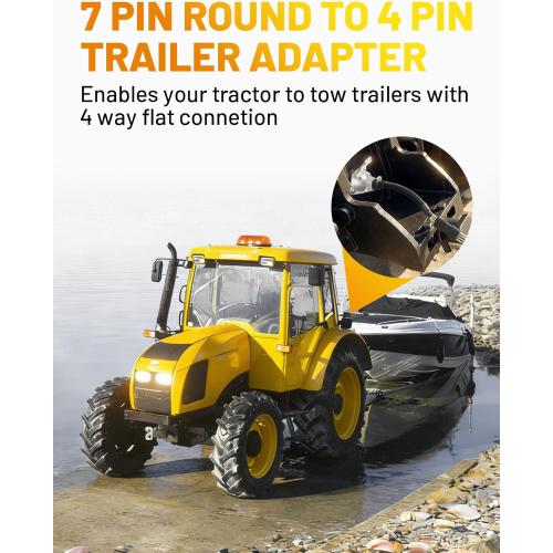 Oyviny 7 Pin Round to 4 Way Flat Trailer Wiring Adapter, Heavy Duty Vehicle Side 7 Way Round Pin SAE J560 Plug to 4 Pin Adapter for Tractor Semi Truck Dump Trucks Towing Utility Boat Trailers