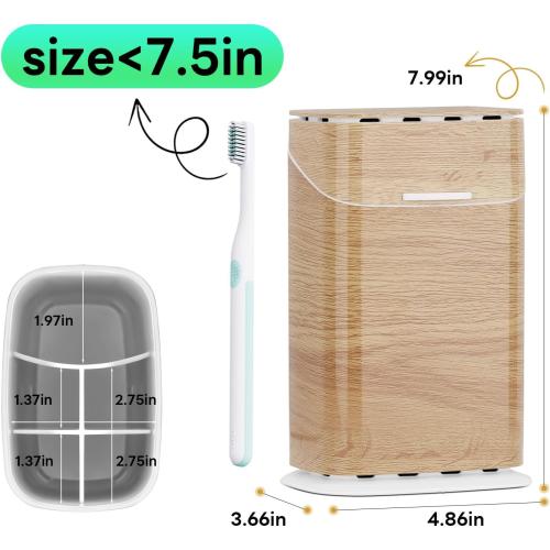 GFWARE Toothbrush Holders with Cover - 5 Slots Toothbrush and Toothpaste Holde Kids Tooth Brush Holder for Bathroom, Detachable Bathroom Sink Organizer countertop, Wood
