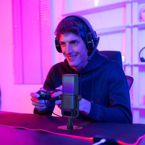 TONOR Gaming Microphone Compatible with Xbox, RGB Condenser Streaming Mic with 30H Battery Life, Low Noise, Monitoring, Gain Control, One Tap Mute, Fast Charging, Compatible with Capture Card TCX3