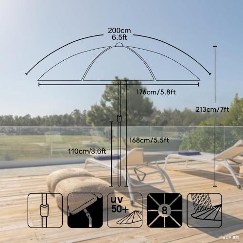 Brown Natural 6.5ft Hula Tahtched Tiki Patio Umbrella, Beach Umbrella Hawaiian Style with Hanging Hook and Tilt Design, 8 Ribs with Carry Bag for Outdoor Tiki Bar, Tropical Palapa, Garden, Pool, Natural