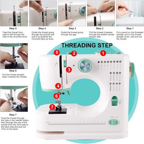 Twin Needles Sewing Machine, Double Needle and Double Thread, 16 Stitch Applications, Lightweight Household Electric Sewing Machine for beginners, with Foot Pedal, Light, Storage Drawer, Accessory Kit