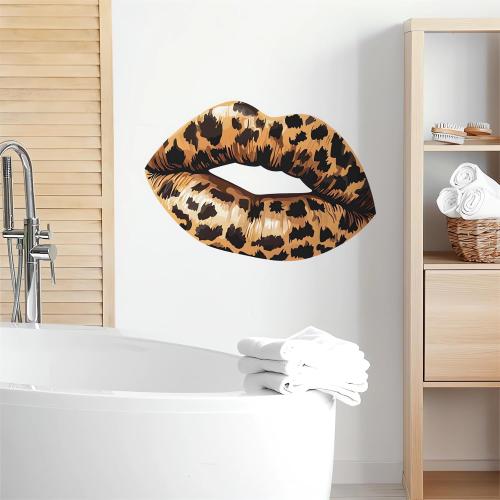 Brown Leopard Print Lip Wall Stickers, sacinora Stylish Mouths Watercolor Art Wall Decals Removable Vinyl Peel and Stick for Bedroom Bathroom Living Room Home Decorations