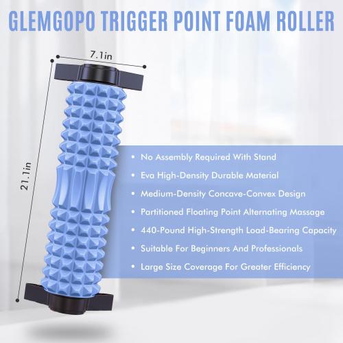 PURPLE 18 INCH Trigger Point Foam Roller with Stand, 18 Inch Medium Density Foam Roller Long Yoga Roller Foam Exercise Roller for Physical Therapy, Muscles Deep Tissue, Pilates, Back Pain and Muscle Recovery (Blue)
