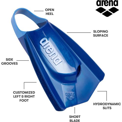 Arena Unisex Adult Powerfin Pro II Swim Training Fins Men and Women Silicone Short Blade Flippers Left-Right Customized, Sizes 4.5-13.5