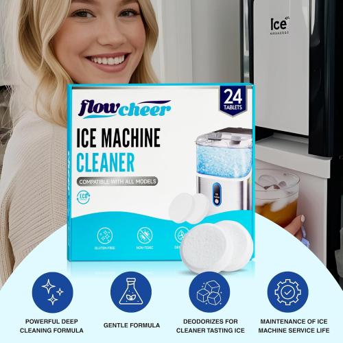 flowcheer Ice Maker Cleaner Tablets, Cleaning and Descaler for Countertop and Home Ice Machines, 24 Count for 1 Year, Suitable for Most Surfaces