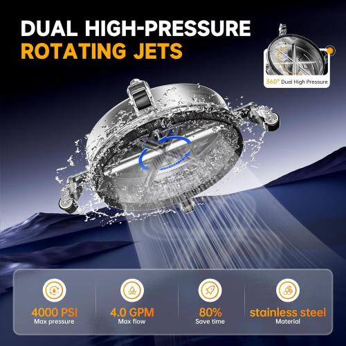 TOR 14 Pressure Washer Surface Cleaner 4000 PSI Stainless Steel, 4 Wheels