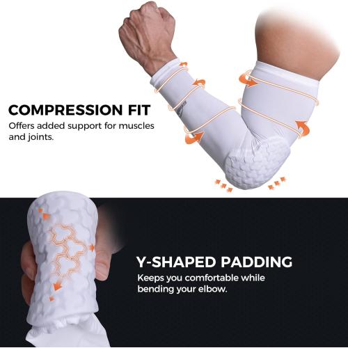 COOLOMG Padded Arm Sleeves Compression Elbow Pads for Volleyball Basketball Football Youth Kids Adult
