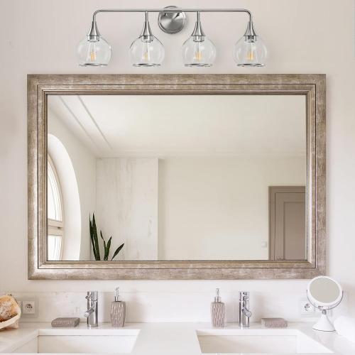 Brushed Nickel Bathroom Light Fixture 4 Lights Bathroom Vanity Lights Over Mirrors with Clear Glass Shade 30.7 inch Wall Sconce Lighting Bath(Exclude E26 Bulb)