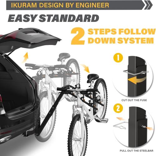 Color Black 3 Bike Rack Bicycle Carrier Racks Hitch Mount Double Foldable Rack for Cars Truck SUV Fits 2 Hitch Receiver, Including Anti-Rattle Hitch Tightener