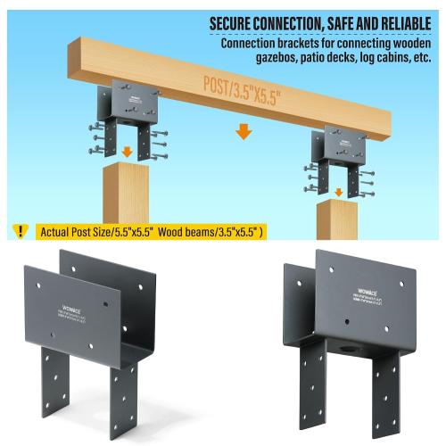 4pc 4x6 (Actual 3.5x5.5) Post Cap Tie Bracket, Stainless Steel Wood Beam Support Bracket, for Gazebos, Patio Decks, and Porches Wood Post to Beam Support (Dark Ggray)