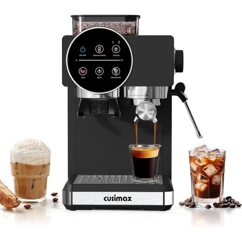 Espresso Machine with Grinder, 20 Bar Professional Expresso Coffee Machines with Milk Frother Steam Wand, Espresso Maker with 60oz Removable Water Tank, Cappuccino & Latte Machine for Home (Black)