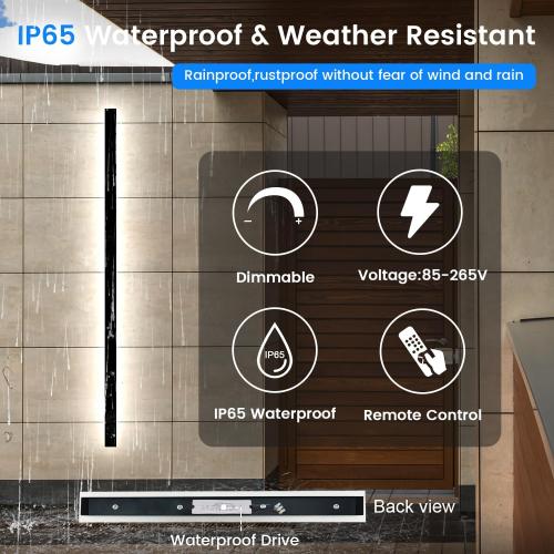 Modern Outdoor Lights - 47.3inch Outdoor Exterior Linear Sconce Black Patio Wall Light Fixtures, Long Strip Wall Lights Fixture Outside for Garage, House