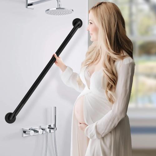 Black Shower Grab Bar w/Anti-Slip Knurled Grip 36 Inch, Zepolu Stainless Steel Bathroom Handicap Grab Bars, Safety Bar Balanced Handrail, Handicap Injury Elderly Senior Assist Support Shower Handle