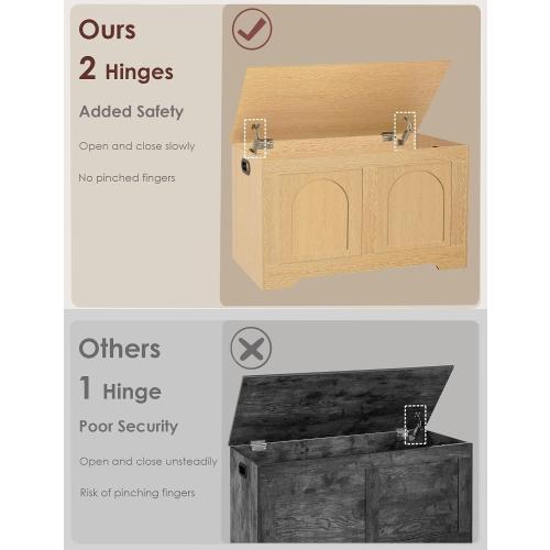 Storage Chest, Wooden Toy Box, Natural 31.5 L | Entryway Shoe Bench, 2 Soft-close Hinges, Finger-safe Flip-Top Lid, Easy Assembly, Farmhouse Large Trunk, Living Room/Bedroom