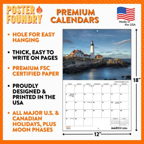 New York State Calendar 2026 Wall 12 Month Monthly NY Scenic Souvenirs New Yorker Themed Gifts | American Made In The USA