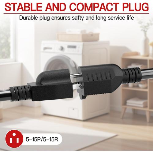 16/3 Short Extension Cord 3 FT, Black Extension Cord Flexible & Durable, Indoor 3 Prong Power Cable, Suitable for Home and Office, 13 Amp 1625 Watt 125VAC 16AWG, ETL Listed