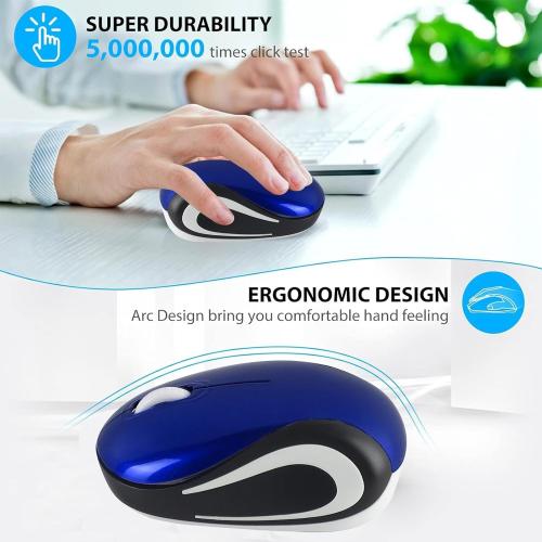 Wireless Mouse Mini Small Silent Cute Pocket Portable Compact Travel USB Tiny Optical Mice 3 Buttons 1000 DPI Cordless Mouse for PC Laptop Computer MacBook Kids Girl Boy Women Small Hands Gift(Blue)