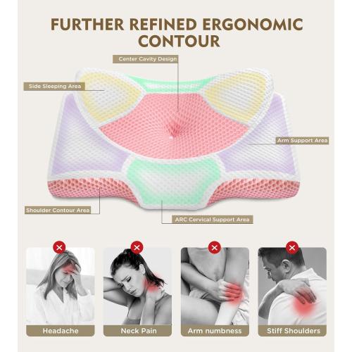Osteo Cervical Pillow for Neck Pain Relief, Hollow Design Odorless Memory Foam Pillows with Cooling Case, Adjustable Orthopedic Bed Pillow for Sleeping, Support for Side Back Sleepers