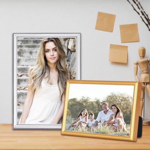4x6 Picture Frame Set of 2, Silver Brushed Modern Simple Thin Aluminum Metal Photo Frame with HD Real Glass, Display for Tabletop and Wall Collage, 2 Pack