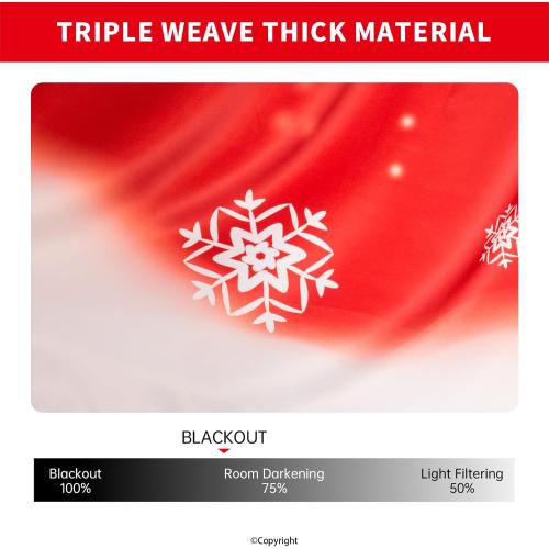 Snowflake Christmas Curtains Living Room 52 x 84 inch, 2 Panels, Grommet Printed Fabric Decorations Blackout Curtains, Thermal Insulated Holiday Red Window Drapes Panel for Kid Room, and Indoor