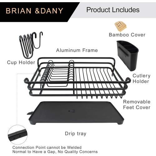 Dish Drying Rack, Dish Racks for Kitchen Counter, Dish Drainer with Removable Cutlery Holder & Cup Holder, 16.5 L x 11.8 W, Black