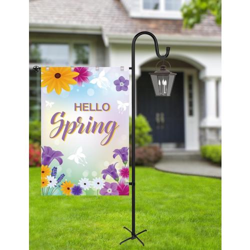 LOPANNY Large Garden Flag Holder Stand Pole for 28 x 40 Flags with Shepherds Hooks for Outdoor - Upgraded Sturdy 60 Inches Yard Flag Post Stake Perfect for Outdoor Decor(without Solar Lights & Flag)