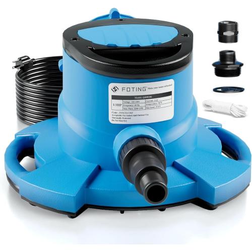 FOTING 1/3HP 2250GPH Automatic Swimming Pool Cover Pump,Submersible Water Pump, Water Removal with 3/4” Check Valve Adapter & 25ft Power Cord, Drainage for Ponds, Rooftops, Water Beds,Blue