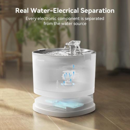 Cheerble Pumpless Cat Water Elfin Fountain, Wireless Pet Fountain Battery Operated, 2L/67oz E1  Automatic Water Dispenser Cats & Dogs MagDrive™ Technology Stainless Steel Tray, No Cleaning Hassle