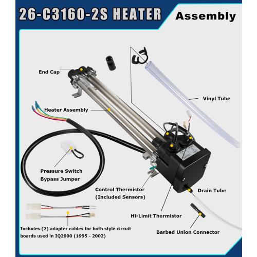 Camoo 26-C3160-2S Double-Barrel Low-Flow Heater Assembly 4.0KW for Watkins/Hot Spring/Tiger River/Hot Spot/Caldera/Laing tri-Bend Heater, 1.0/4.0KW 120/240 Volt, Replace C3160-2S, 73039, 73791, Black