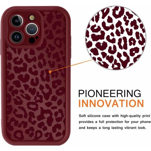 Cute Cheetah Print Phone Case for iPhone 16 Pro Max Case 6.9, Aesthetic Burgundy Wine Red Leopard Pattern Design Cover Shockproof Soft TPU Full Camera Lens Protective Funda for Women Girls
