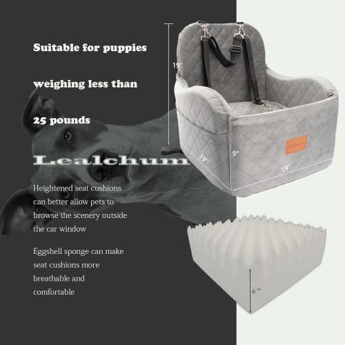 Lealchum Dog Booster Car Seat for Small/Medium Dogs Up to 35lbs,Ultra Soft Fabric Covered,6in Elevated Cushion,Fully Detachable and Washable,3 Straps & 2 Pockets,Easy to Install(Grey,Medium)