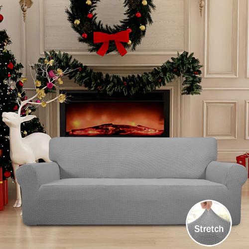 Easy-Going Stretch Oversized Sofa Slipcover 1-Piece Sofa Cover Furniture Protector Couch Soft with Elastic Bottom for Kids, Polyester Spandex Jacquard Fabric Small Checks Light Gray