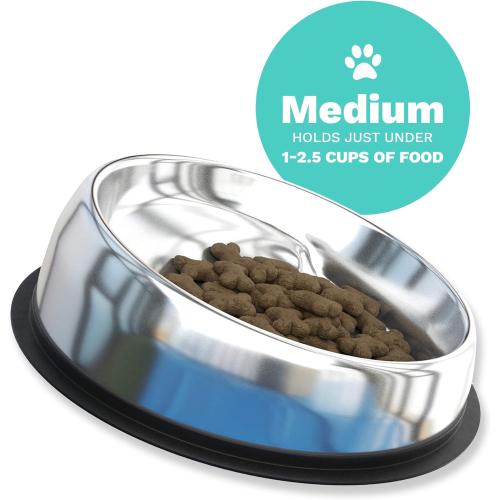 Enhanced Pet Bowl – Slanted Stainless Steel Dog Bowl for Breeds Like Bulldogs, Pugs – Raised Back, No-Spill, Reduces Gas & Mess – Medium Size, Non-Slip, Food-Grade - Does Not Ship from China