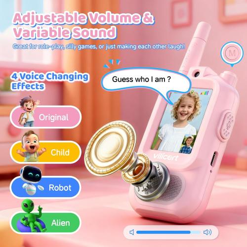 Video Walkie Talkie Toys for Age 3-12 Boys Girls, 2 Pack Walkie Talkies with Screen, Long Range 2 Way Radio with 4 Voice Effects, Christmas Birthday Gifts for Kids Indoor Outdoor Camping